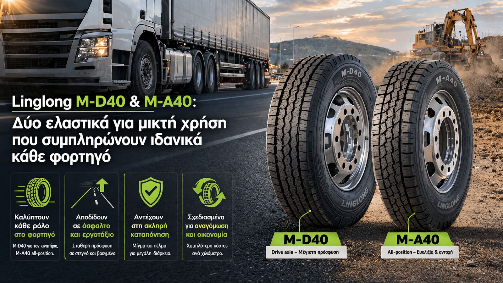 Η Linglong τοποθετεί τόσο το M-D40 όσο και το M-A40 στην κατηγορία Mixed Service της σειράς TBR, κάτι που δείχνει καθαρά ότι προορίζονται για χρήση πο