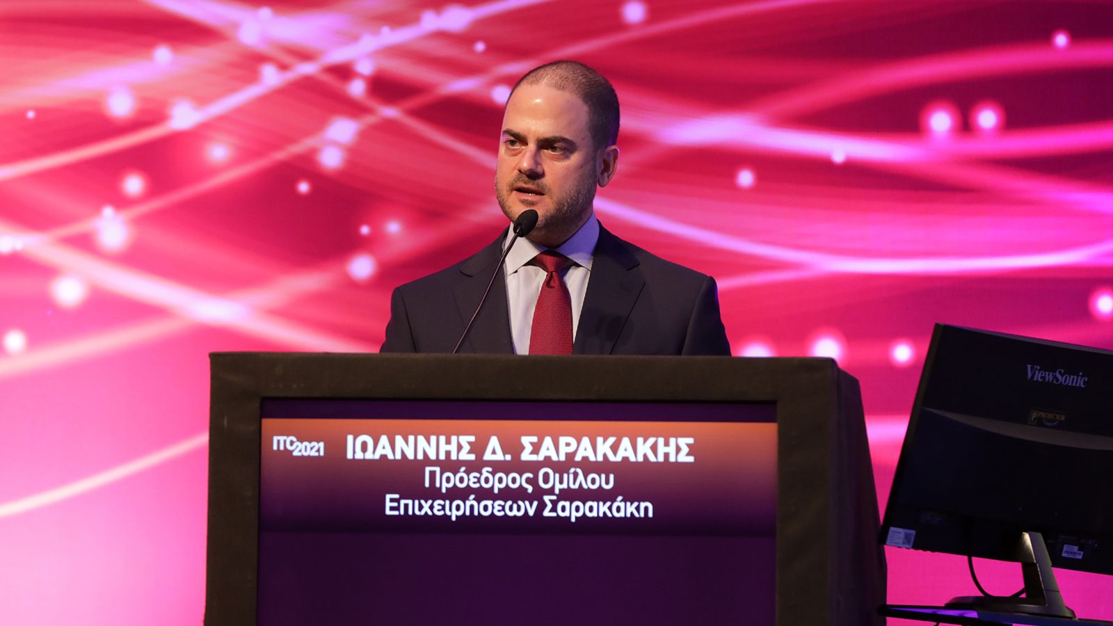 Στιγμιότυπο από την ομιλία του Προέδρου του Ομίλου Επιχειρήσεων Σαρακάκη, κ. Ιωάννη Δ. Σαρακάκη, στο 4ο Συνέδριο Υποδομών & Μεταφορών–ITC 2021.