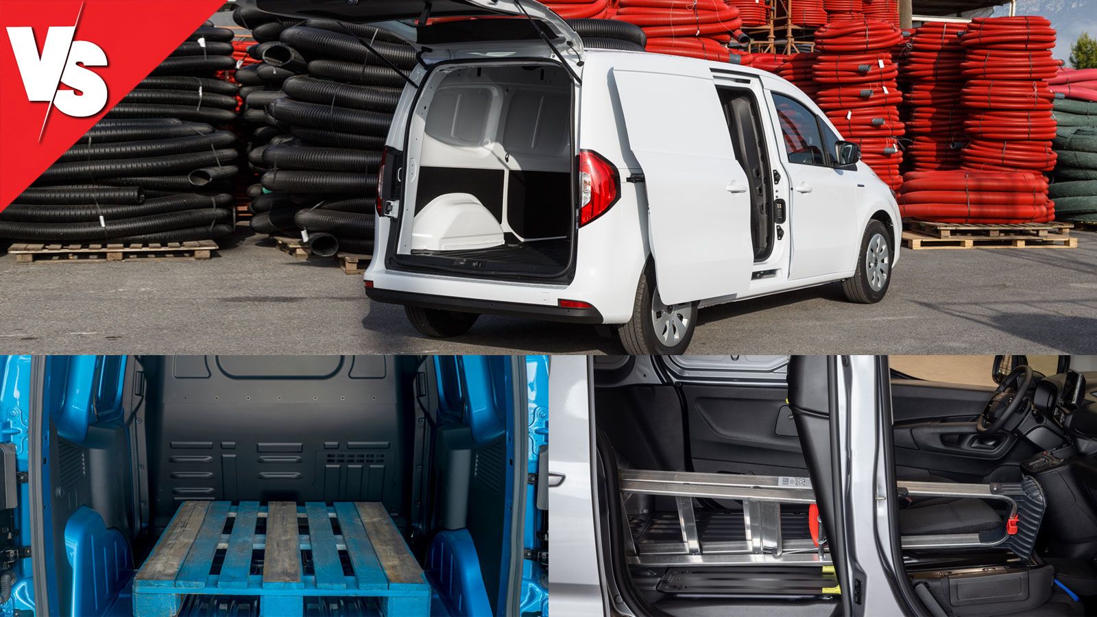 Μικρά e-Vans πόλης: Μίξη Ford E-Transit Courier, Fiat E-Doblo, Mercedes-Benz eCitan, Toyota Proace City BEV, χώρος φόρτωσης