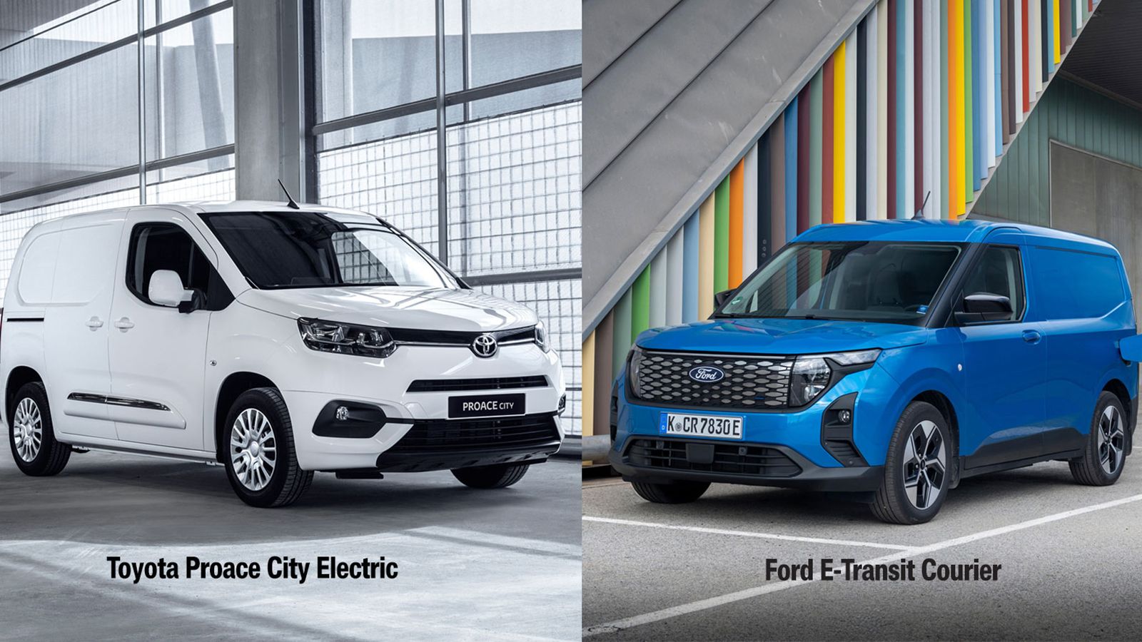 Μίξη εικόνων Ford E-Transit Courier & Toyota Proace City BEV: στατικές, εμπρός όψη