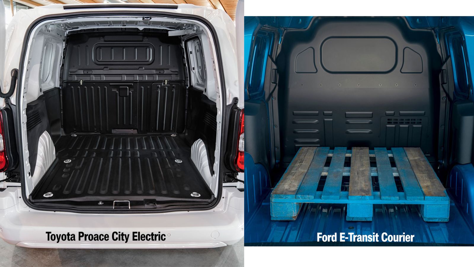 Μίξη εικόνων Ford E-Transit Courier & Toyota Proace City BEV: χώρος φόρτωσης