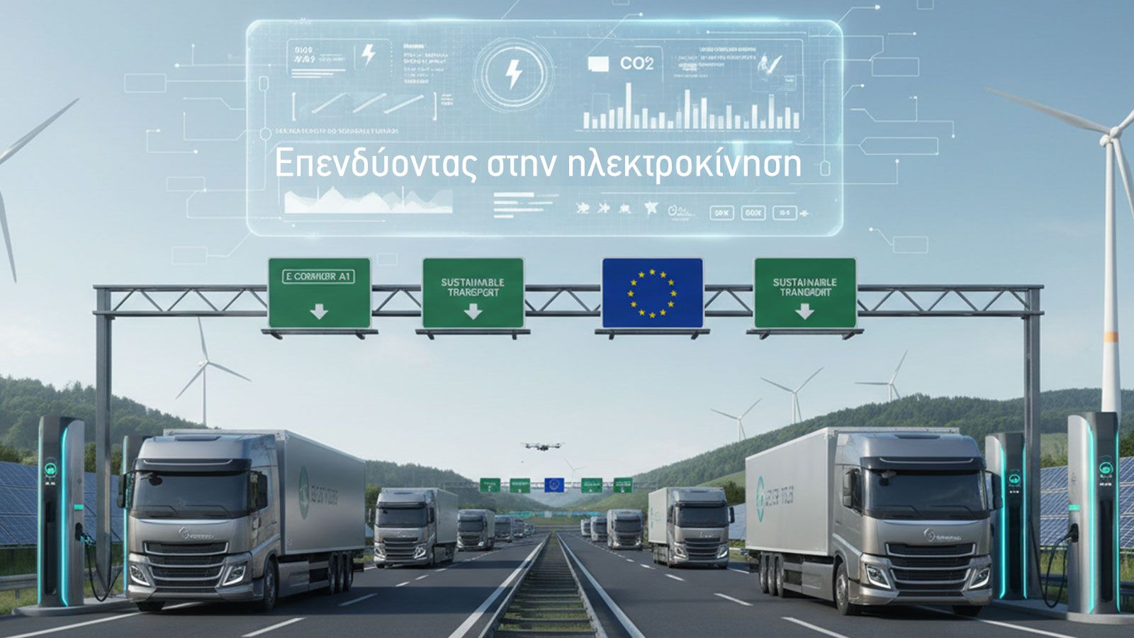 ηλεκτρικά φορτηγά σε κίνηση