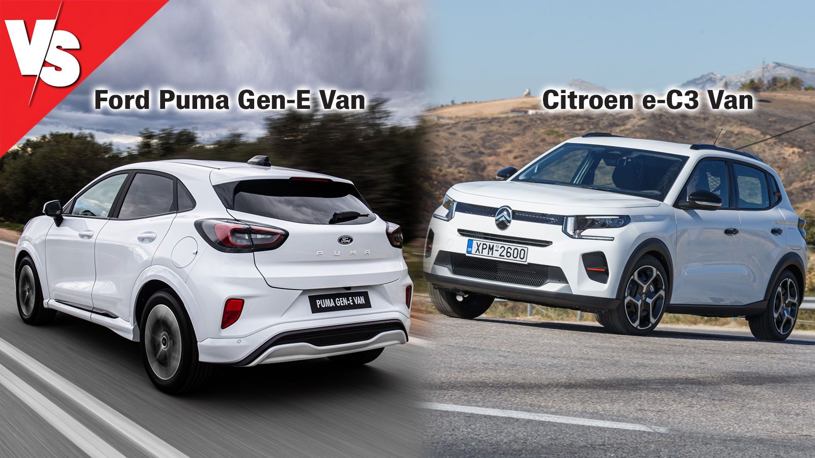 Μίξη εικόνων Ford Puma Gen-E Van, Citroen e-C3 Van: εν κινήσει, πίσω όψη