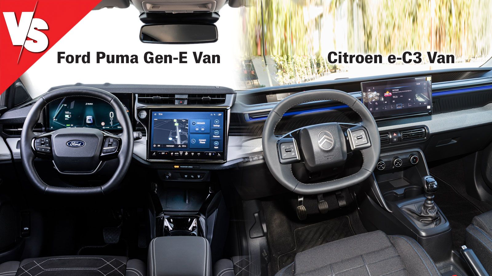 Μίξη εικόνων Ford Puma Gen-E Van, Citroen e-C3 Van: εσωτερικό καμπίνας επιβατών