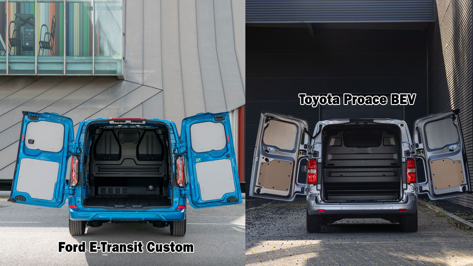 χώρος φόρτωσης για ford e-Transit Custom και Toyota Proace BEV