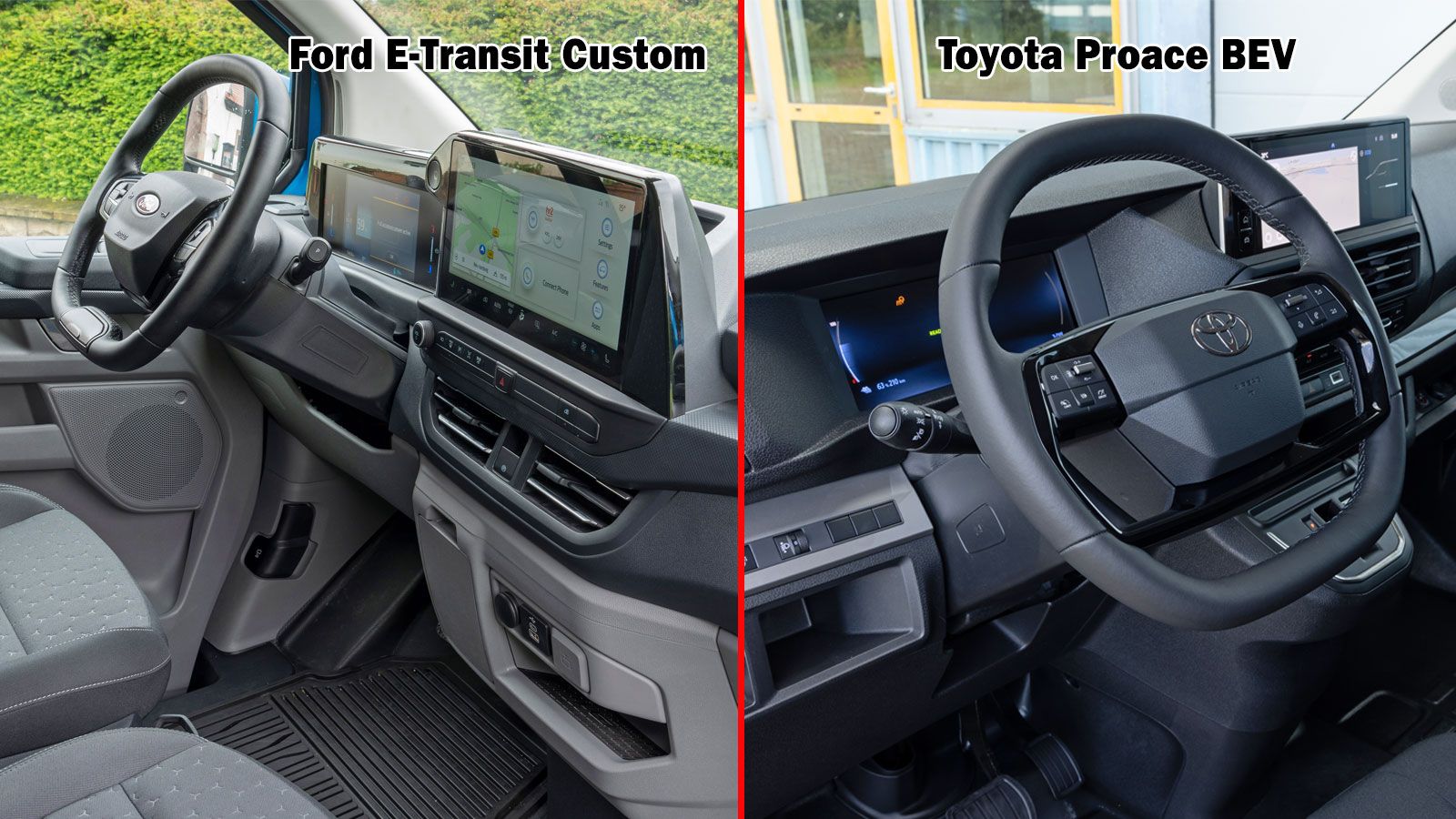 εσωτερικό ford e-Transit Custom και Toyota Proace BEV