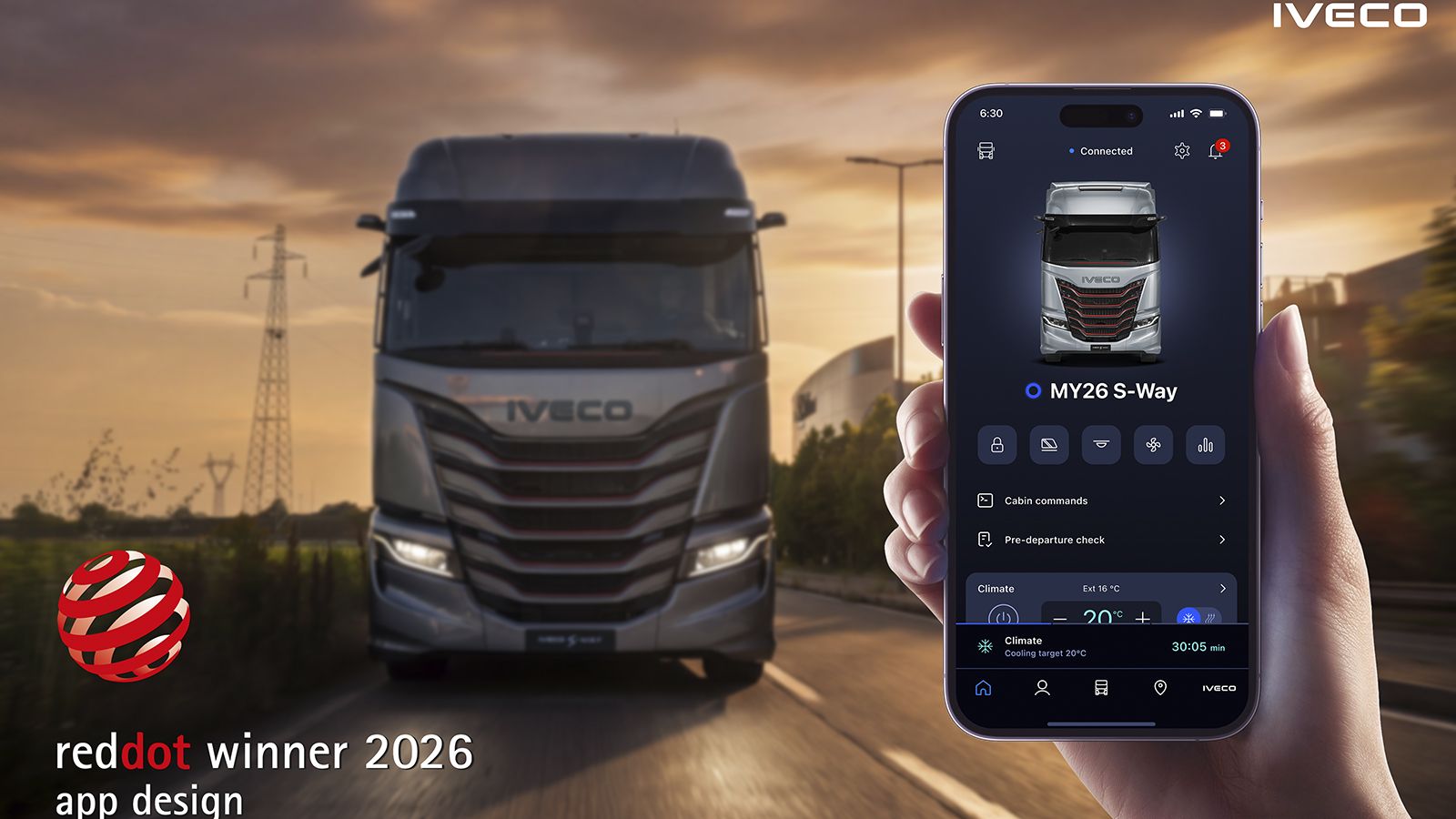 IVECO Easy Way App σε κινητό μπροστά από φορτηγό S-Way