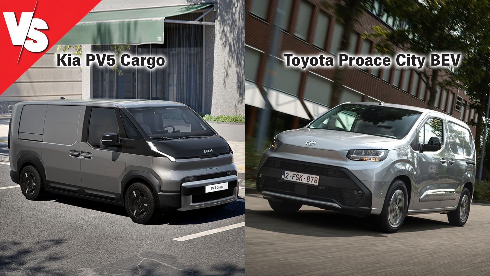 Μίξη εικόνων Kia PV5 Cargo & Toyota Proace City BEV: στατικό, εμπρός όψη