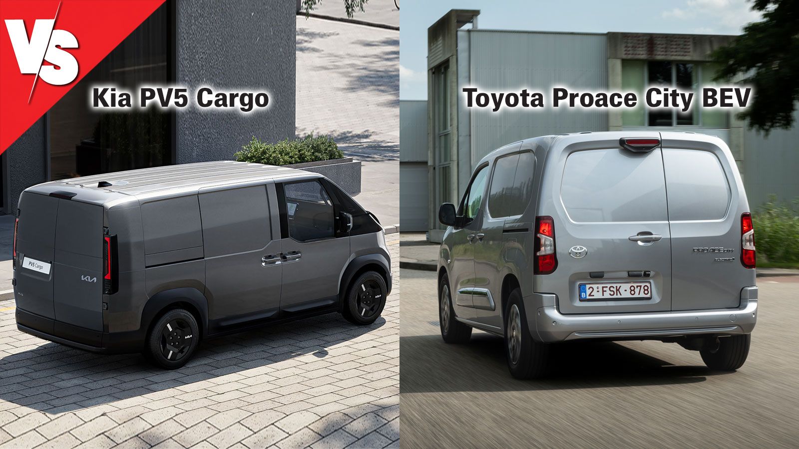 Μίξη εικόνων Kia PV5 Cargo & Toyota Proace City BEV: στατικό πίσω όψη