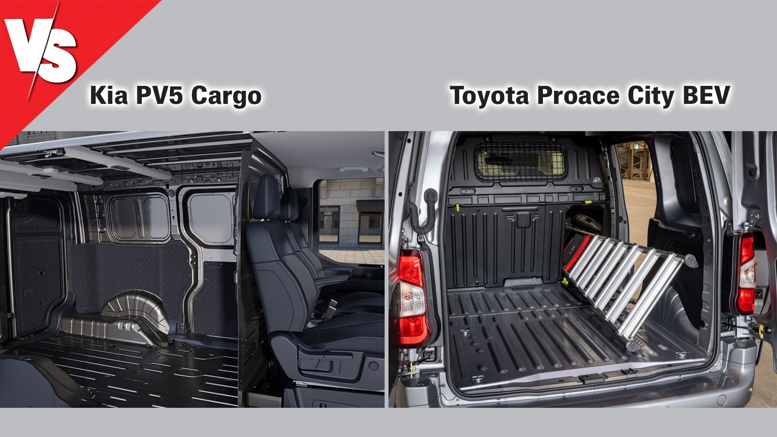 Μίξη εικόνων Kia PV5 Cargo & Toyota Proace City BEV: χώρος φόρτωσης