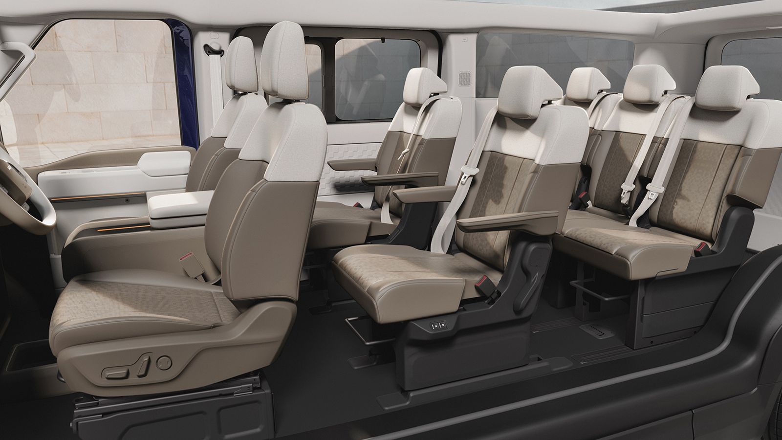 Καμπίνα εννέα θέσεων του Kia PV7 Passenger Long