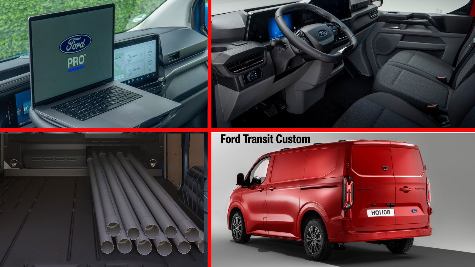 Μίξη εικόνων Ford Transit Custom: χώρος φόρτωσης, εσωτερικό, ανακλινόμενο τιμόνι