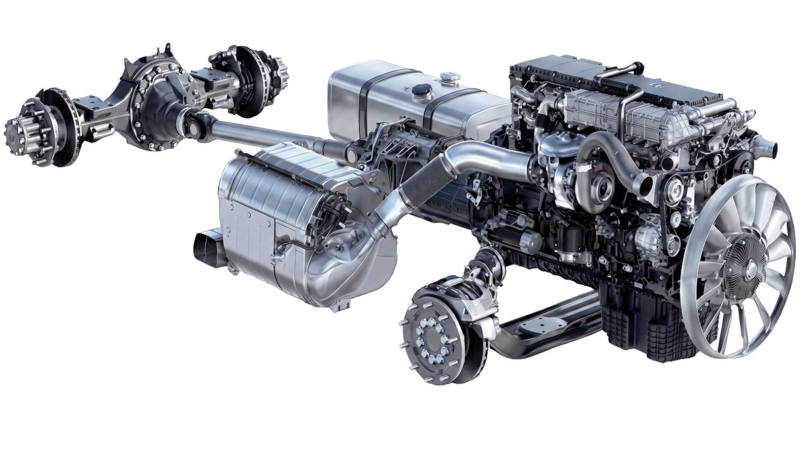 Πλήρης γραμμή μετάδοσης Mercedes-Benz Trucks Powerliner με κινητήρα και άξονες