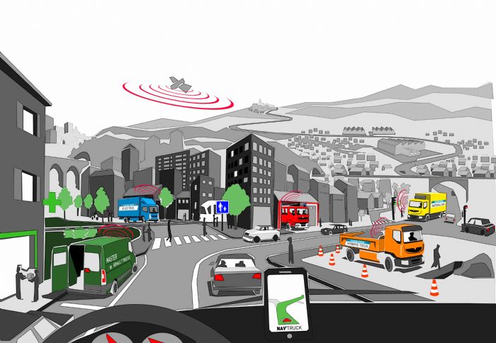 Η εφαρμογή «NavTruck» που εξελίσσει η Renault Trucks, ενημερώνει μέσω κινητού τηλεφώνου για τις κυκλοφοριακές συνθήκες σε πραγματικό χρόνο.