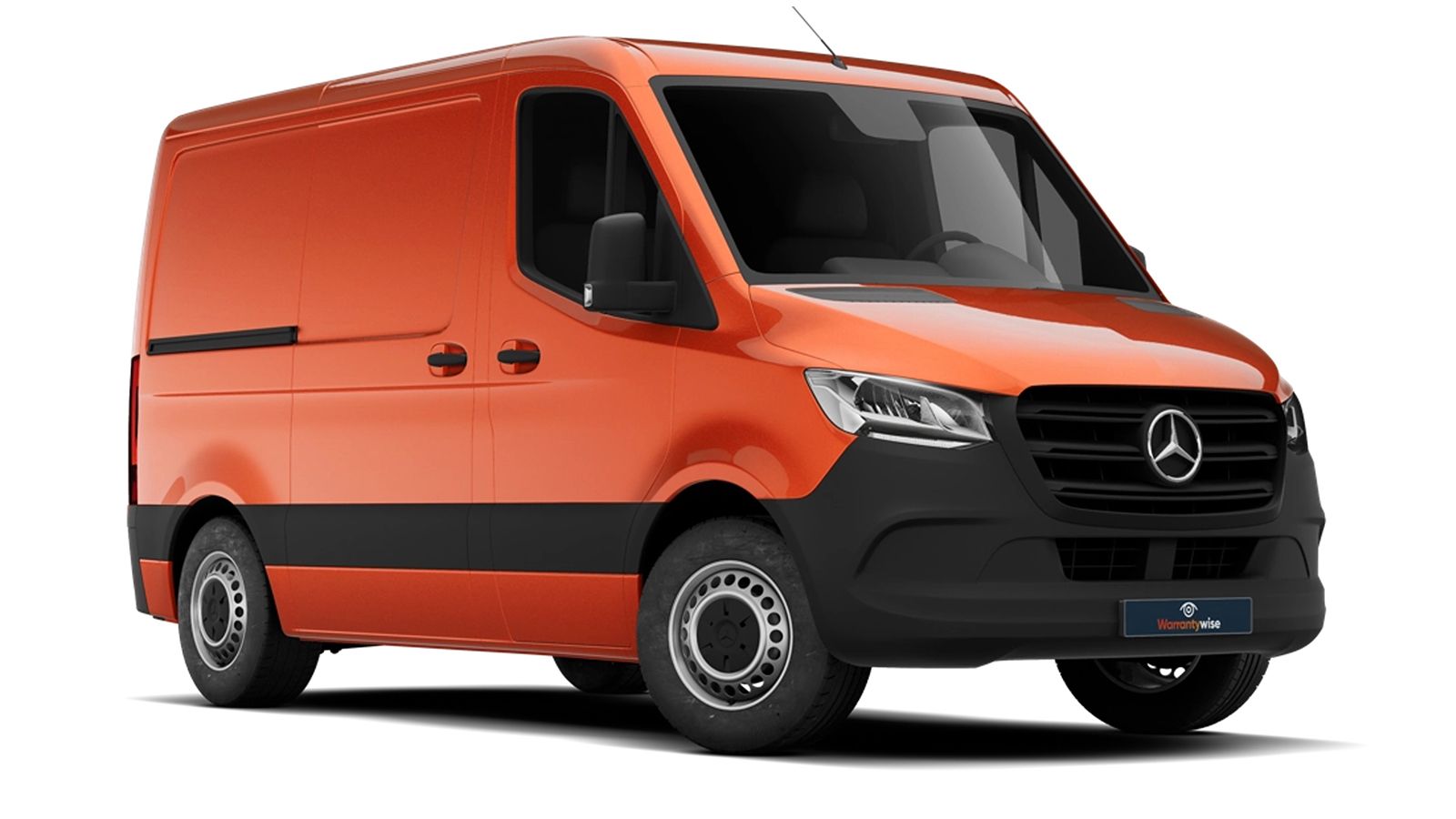Μεγάλο πορτοκαλί επαγγελματικό όχημα Mercedes-Benz Sprinter Panel Van.