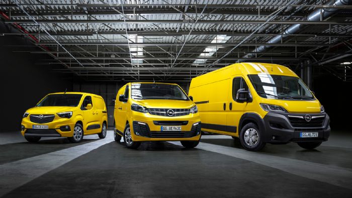 Η γκάμα των ηλεκτρικών Van της Opel. Από αριστερά, τα Combo-e, Vivaro-e και Movano-e.