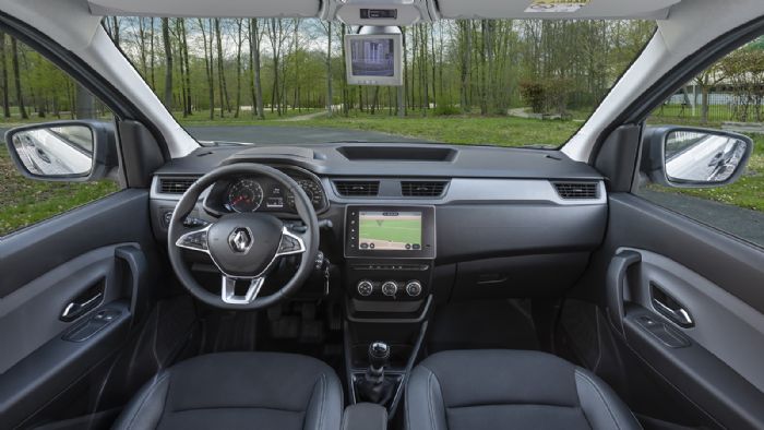 Καθαρές γραμμές και ποιοτικό φινίρισμα στην καμπίνα του νέου vanette της Renault.