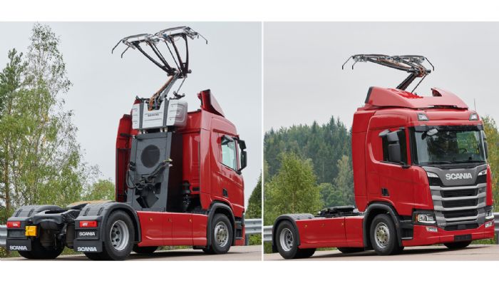 Χάρη στην τεχνολογία «eHighway» της Siemens, τα φορτηγά της Scania φορτίζουν εν κινήσει τις μπαταρίες τους μέσω παντογράφων οροφής.