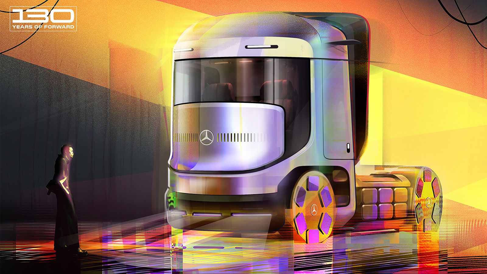 Μία από τις σχεδιαστικές εμπνεύσεις της Daimler Truck για τα φορτηγά του μέλλοντος, στο πλαίσιο της επετείου των 130 ετών. Μία από τις σχεδιαστικές εμπνεύσεις της Daimler Truck για τα φορτηγά του μέλλοντος, στο πλαίσιο της επετείου των 130 ετών.