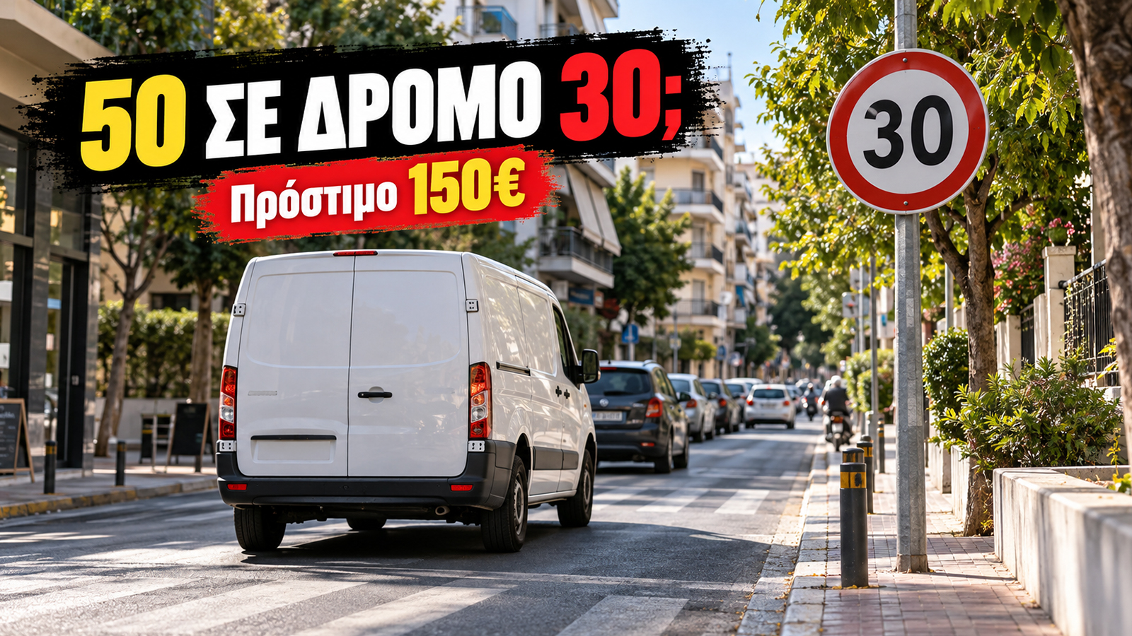 Οδηγείς το Van με 50 χλμ./ώρα σε δρόμο της πόλης; Από το 2026, σε πολλούς αστικούς δρόμους το γενικό όριο είναι 30 χλμ./ώρα και η υπέρβαση μπορεί να σου κοστίσει 150 ευρώ.