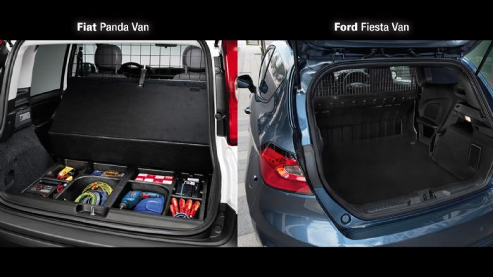 Παρόμοιες οι μεταφορικές δυνατότητες των Fiat Panda Van και Ford Fiesta Van.