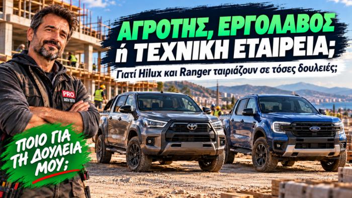 Toyota Hilux και Ford Ranger καλύπτουν διαφορετικές επαγγελματικές ανάγκες, από αγροτική χρήση και εργοτάξιο έως τεχνικές εταιρείες.