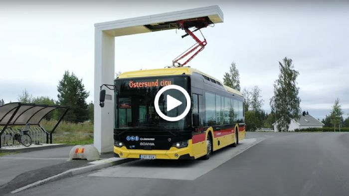 Έξι με επτά λεπτά σύνδεσης με τον παντογράφο, είναι αρκετά για να φορτίσει τις μπαταρίες του το ηλεκτρικό λεωφορείο Scania Citywide LF. 