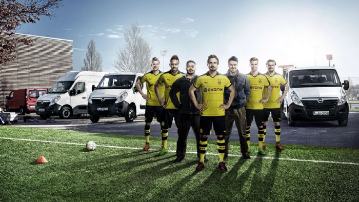 Στο νέο βίντεο της Opel, εκτός από τα Vivaro, Combo και Movano, πρωταγωνιστούν οι επαγγελματίες ποδοσφαιριστές της Borussia Dortmund.