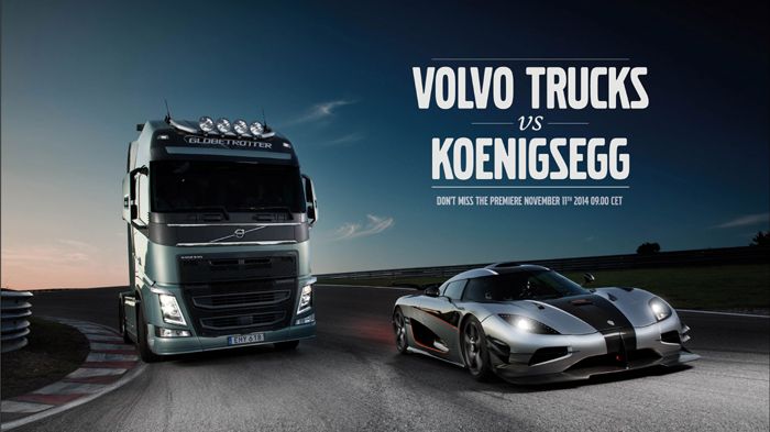 Στις 11 Νοεμβρίου, η Volvo Trucks αναμένεται να δημοσιεύσει ένα νέο βίντεο στο οποίο, το Volvo FH θα συναγωνιστεί στην πίστα με το Koengisegg One:1.